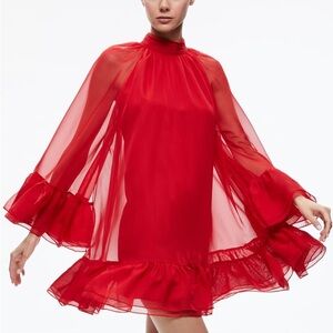 Alice + Olivia Erna Red Chiffon Cape Sleeve Mini Dress Size XS